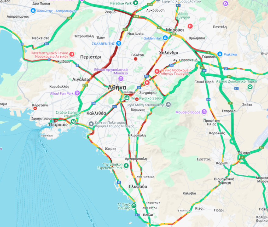 Κίνηση στους δρόμους τώρα live: Μποτιλιάρισμα παντού με καθυστερήσεις σε Κηφισό, Αττική Οδό και Σκαραμαγκά
