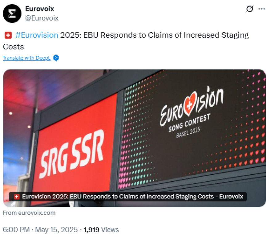 Eurovision 2025: Αντιδράσεις για τα κόστη των σκηνικών - Η Ουκρανία καταγγέλλει ότι ο καπνός ανά εμφάνιση ανέρχεται σε 15.000 ευρώ Eurovision 2025: Αντιδράσεις για τα κόστη των σκηνικών - Η Ουκρανία καταγγέλλει ότι ο καπνός ανά εμφάνιση ανέρχεται σε 15.000 ευρώ