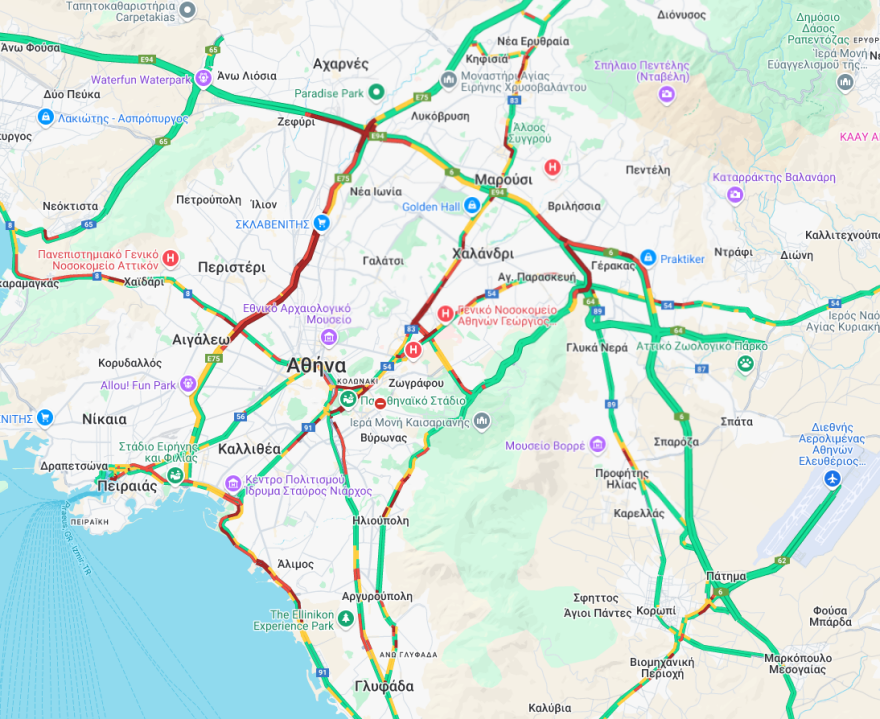 Κίνηση στους δρόμους τώρα live: Στο «κόκκινο» Κηφισός, Λ.Αθηνών και Κηφισίας-  30λεπτες καθυστερήσεις στην Αττική Οδό
