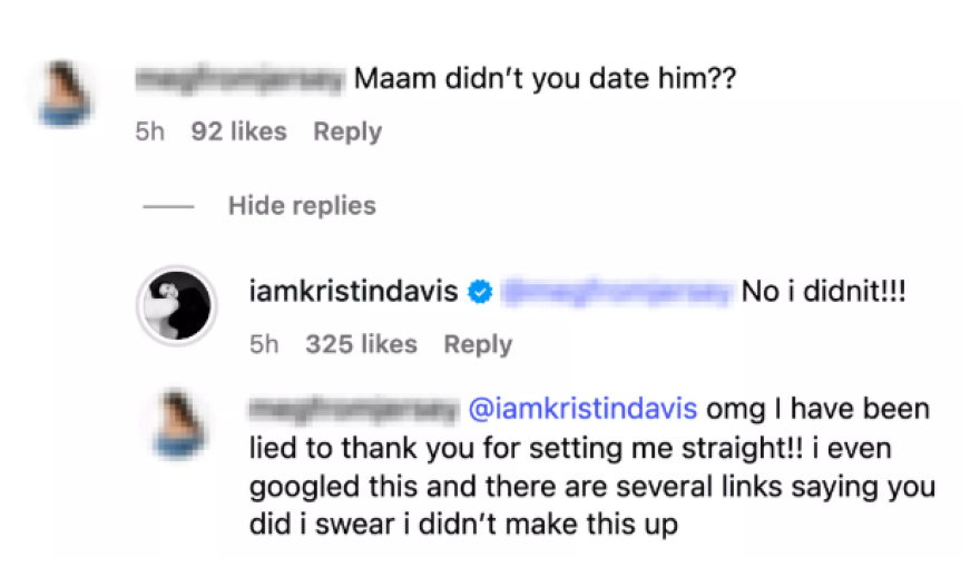 Η Κριστίν Ντέιβις ξεκαθάρισε ότι δεν είχε σχέση με τον Κρις Νοθ