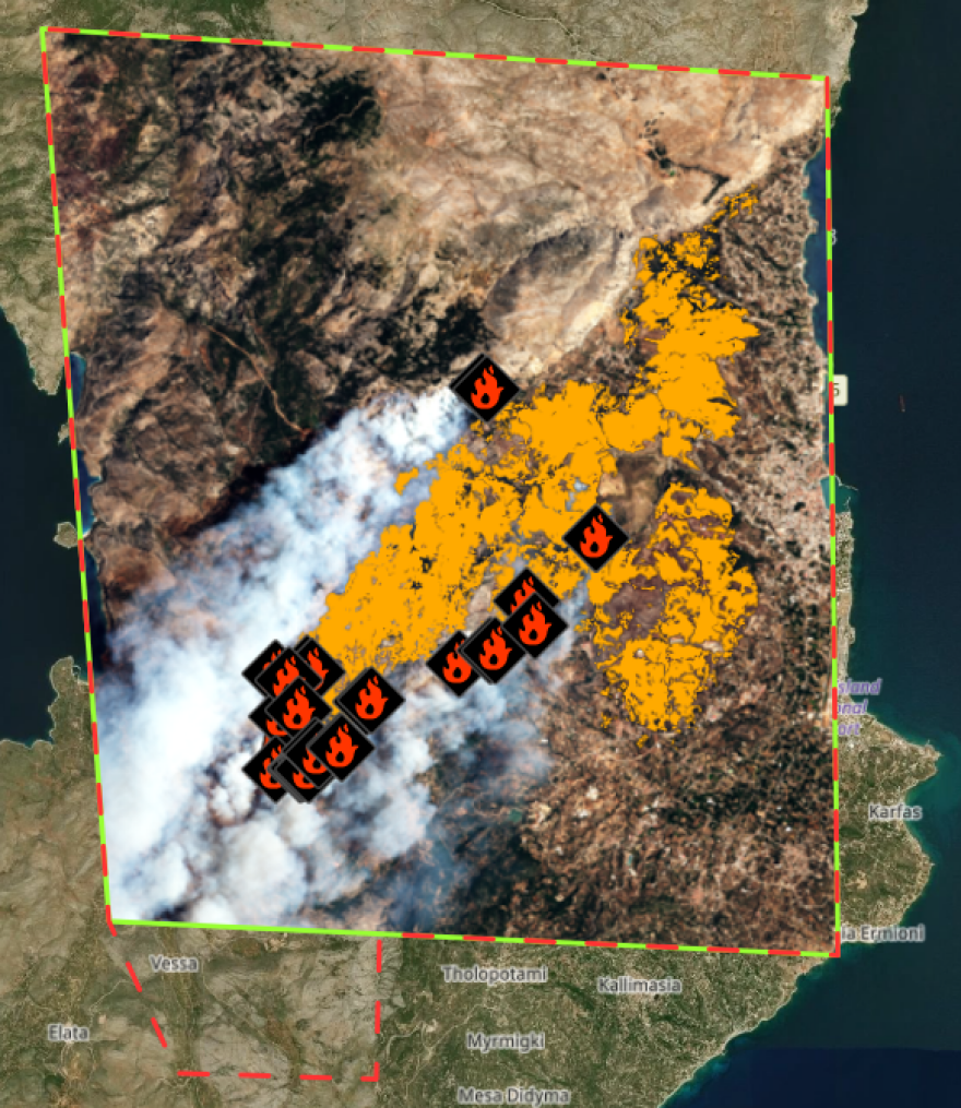 Οι περιοχές στη Χίο που κάηκαν - Χάρτης του Copernicus 
