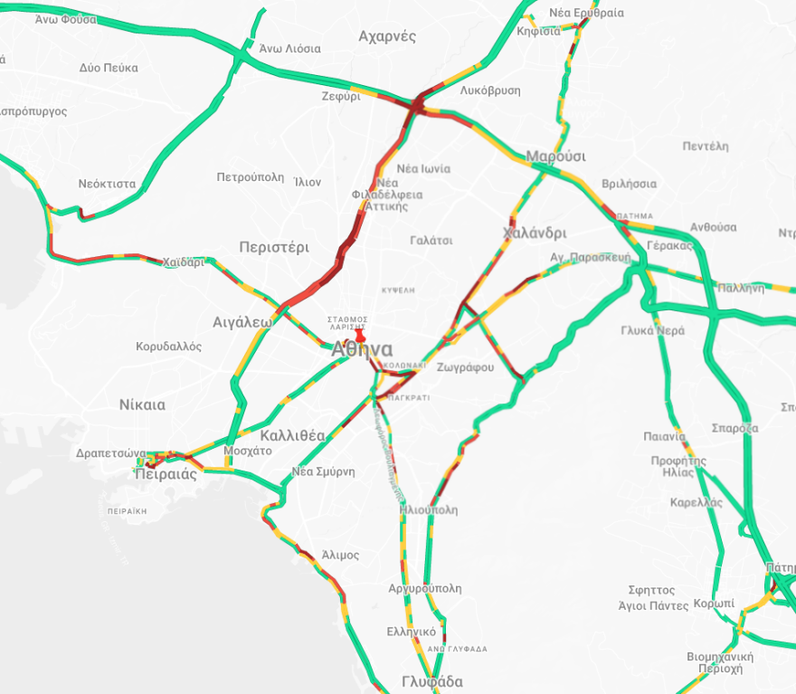 Κίνηση στους δρόμους τώρα live:Μεγάλο μποτιλιάρισμα σε Κηφισό, Λ. Αθηνών, Ποσειδώνος - «Κόκκινη» η Αττική Οδός
