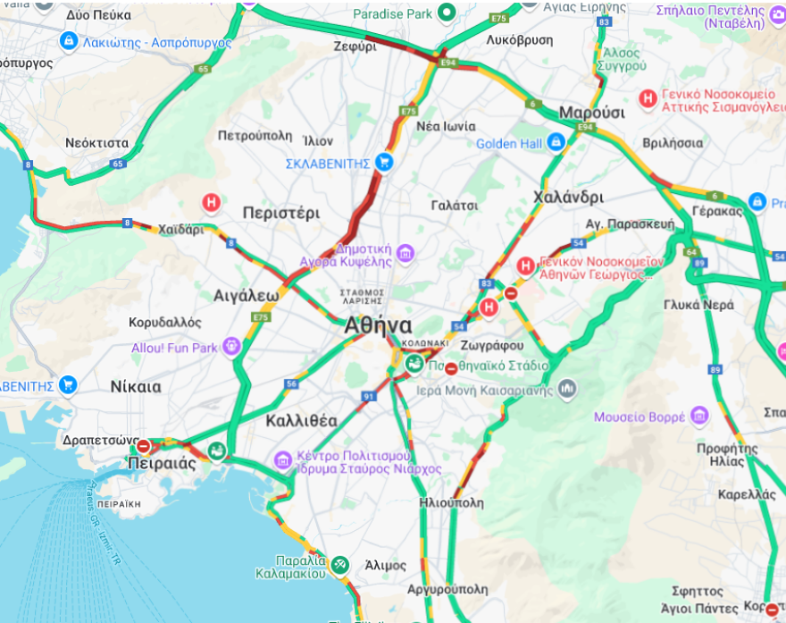 Κίνηση στους δρόμους: Μέχρι και 30 λεπτά οι καθυστερήσεις στην Αττική Οδό - Μεγάλο μποτιλιάρισμα σε Κηφισό και Λεωφ. Αθηνών