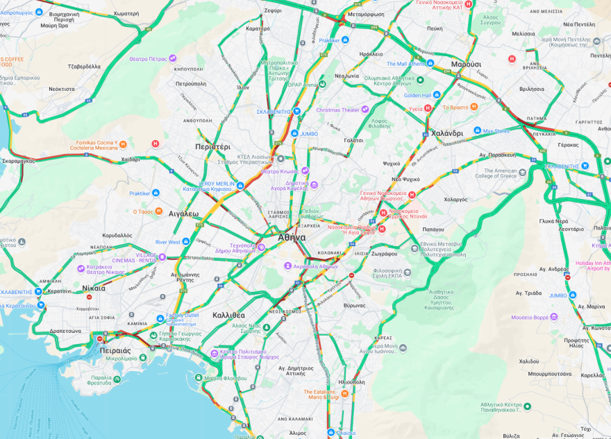 Κίνηση στους δρόμους τώρα live: Μποτιλιάρισμα σε Κηφισό και Πειραιά, 20λεπτες καθυστερήσεις στην Αττική Οδό