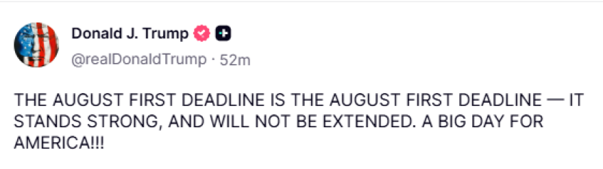 Αμετακίνητος ο Τραμπ για τους δασμούς: Η προθεσμία της 1ης Αυγούστου δεν αλλάζει