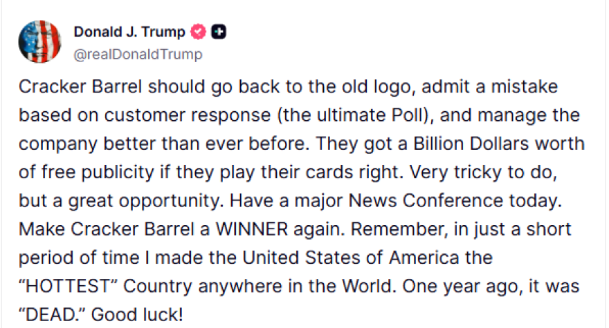 Τραμπ κατά Cracker Barrel: Φέρτε πίσω τον «θείο Χέρσελ» - Εγώ έκανα την Αμερική την πιο… καυτή χώρα στον κόσμο