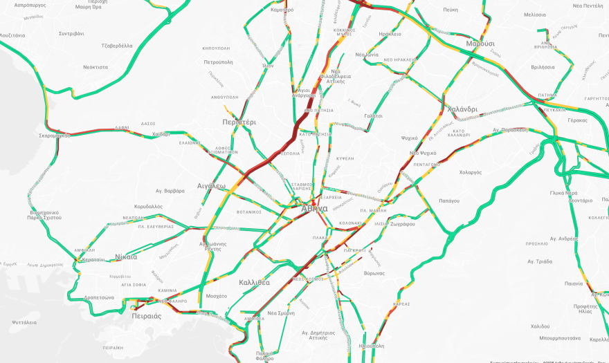 Στο «κόκκινο» η κίνηση στους δρόμους της Αττικής, πού εντοπίζονται προβλήματα - 20λεπτες καθυστερήσεις στην Αττική Οδό 
