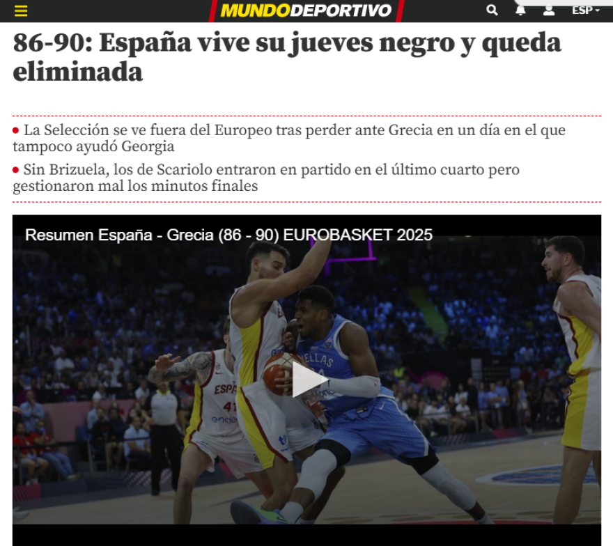 Eurobasket 2025: «Μαύρη Πέμπτη» γράφουν οι Ισπανοί για την ήττα από την Ελλάδα - «Πιο τρομακτικός από ποτέ» λέει η FIBΑ για τον Αντετοκούνμπο