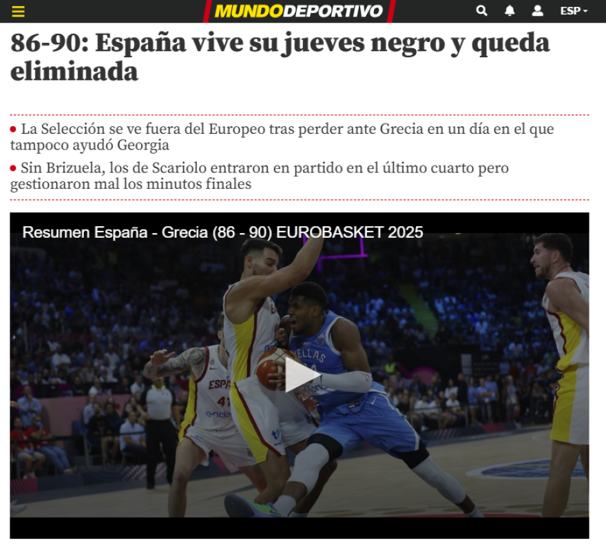 Eurobasket 2025: «Μαύρη Πέμπτη» γράφουν οι Ισπανοί για την ήττα από την Ελλάδα - «Πιο τρομακτικός από ποτέ» λέει η FIBΑ για τον Αντετοκούνμπο