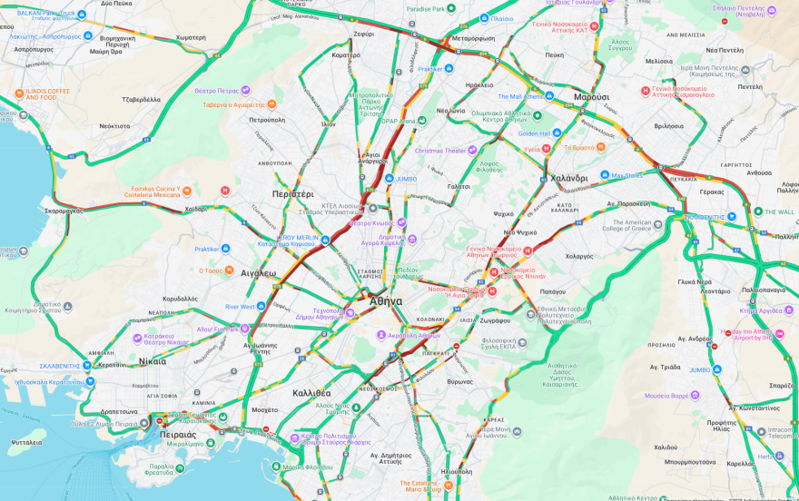 Κίνηση στους δρόμους: Δύο τροχαία ατυχήματα σε Κηφισό και Αττική Οδό - Μποτιλιάρισμα και στη Βάρης-Κορωπίου 