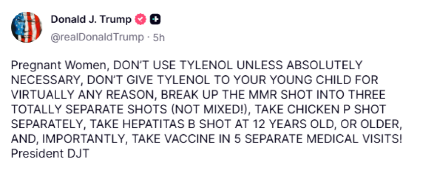 Νέες «συμβουλές» του Τραμπ στις εγκύους για το Tylenol και τον εμβολιασμό των παιδιών
