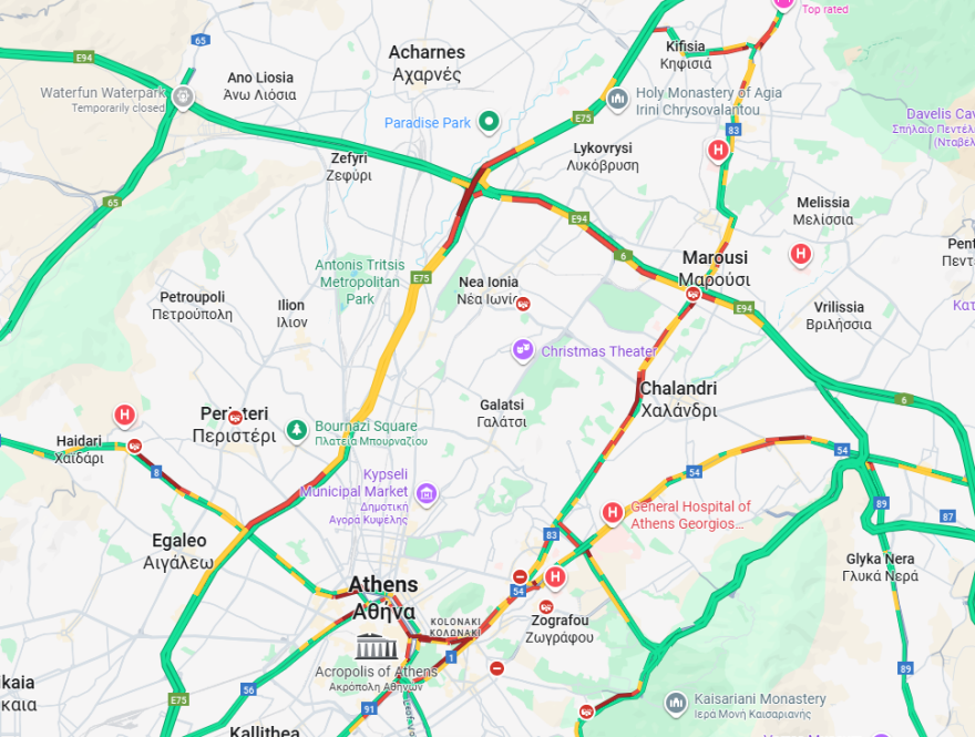 Μεγάλες καθυστερήσεις σε Κηφισίας και Αττική Οδό - Αυξημένη κίνηση και στον Κηφισό