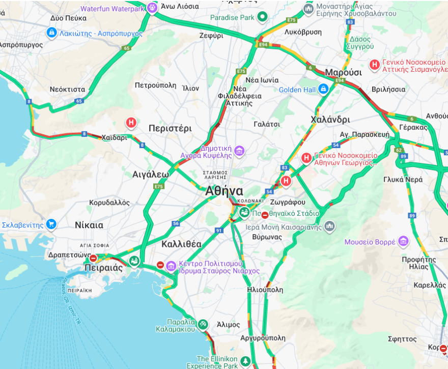 Κίνηση στους δρόμους: Στο «κόκκινο» Κηφισός και Λεωφ. Αθηνών - Μεγάλες καθυστερήσεις στην Αττική Οδό