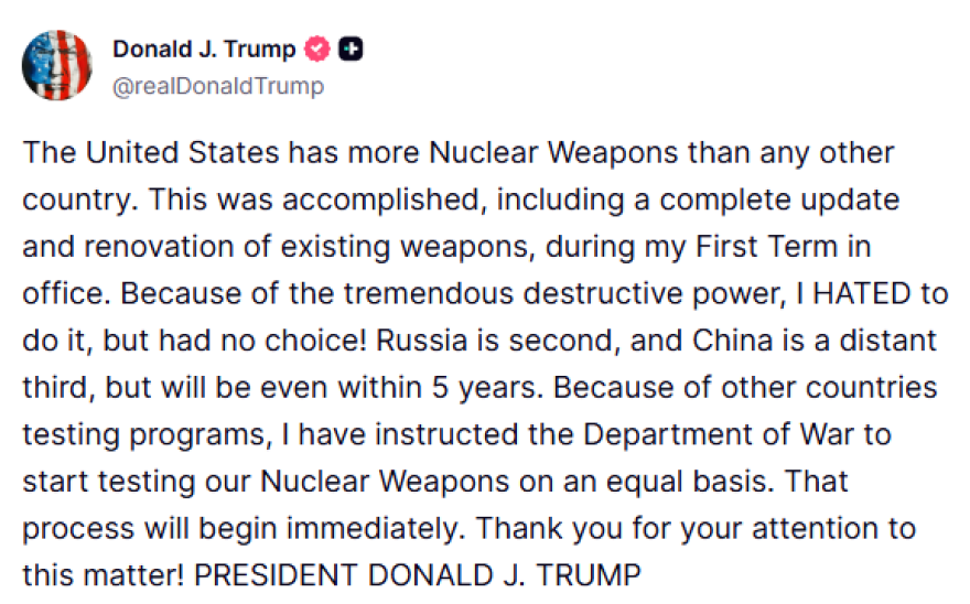 Ο Τραμπ έδωσε εντολή για δοκιμές πυρηνικών όπλων: «Δεν είχα άλλη επιλογή»  Ο  Τραμπ έδωσε εντολή για δοκιμές πυρηνικών όπλων:  «Δεν είχα άλλη επιλογή»