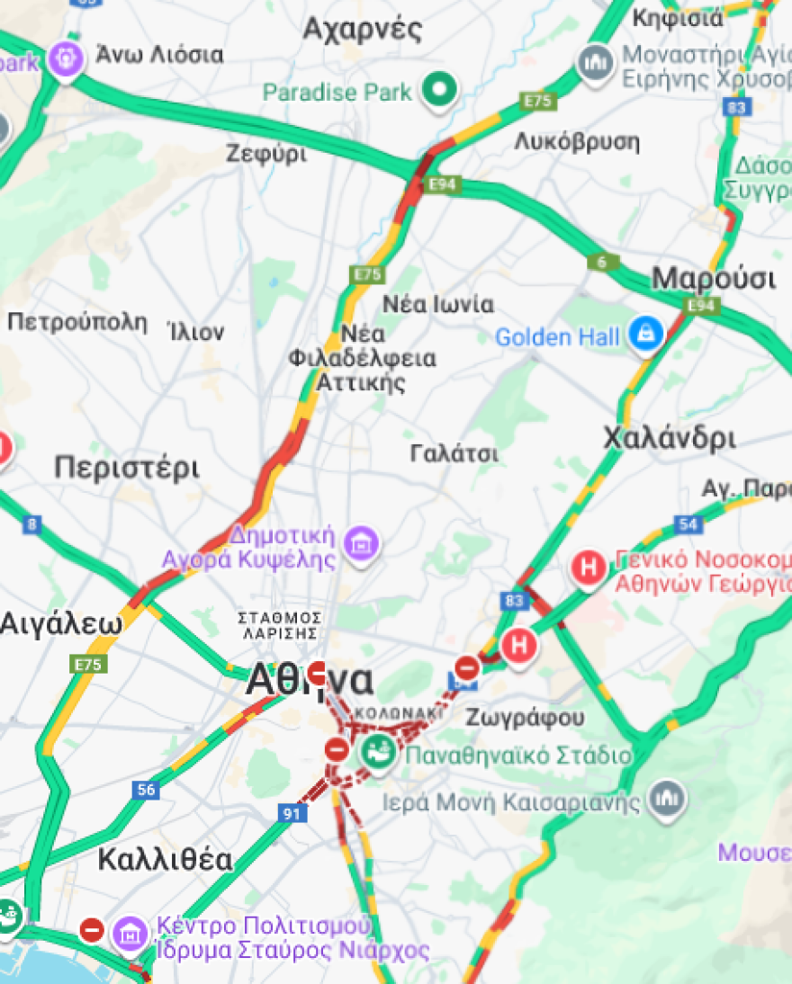 Καθυστερήσεις στον Κηφισό, σημειωτόν στο κέντρο λόγω των αγώνων του Μαραθωνίου