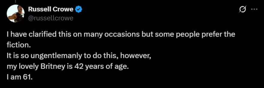 Ενοχλημένος ο Ράσελ Κρόου με τα σχόλια για τη διαφορά ηλικίας με τη σύντροφό του: Εκείνη είναι 42 και εγώ 61, ξεκαθάρισε
