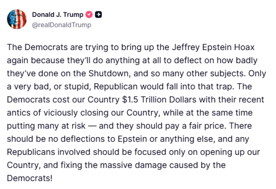 Τραμπ για τα email του Έπσταϊν: Παγίδα των Δημοκρατικών, μόνο ηλίθιοι Ρεπουμπλικανοί θα το πίστευαν
