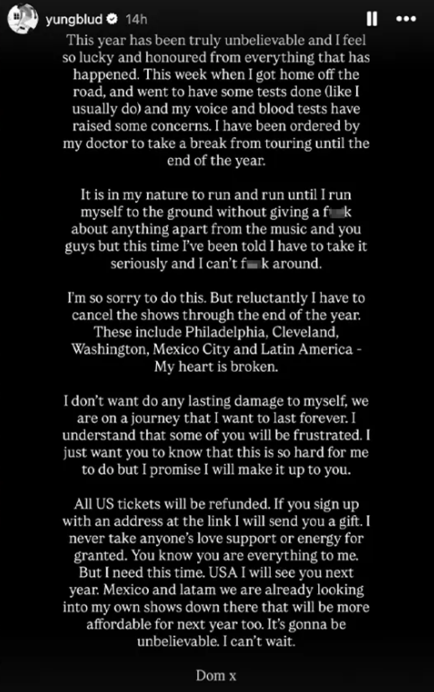 O Yungblud ανακοίνωσε πως σταματά την περιοδεία του λόγω προβλημάτων υγείας: «Αυτή τη φορά πρέπει να το πάρω στα σοβαρά»