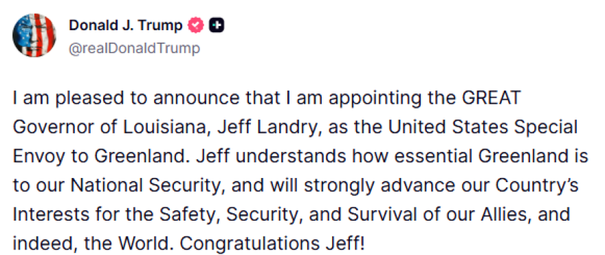 Ο Τραμπ ονομάζει τον κυβερνήτη της Λουιζιάνας ειδικό απεσταλμένο στη Γροιλανδία 