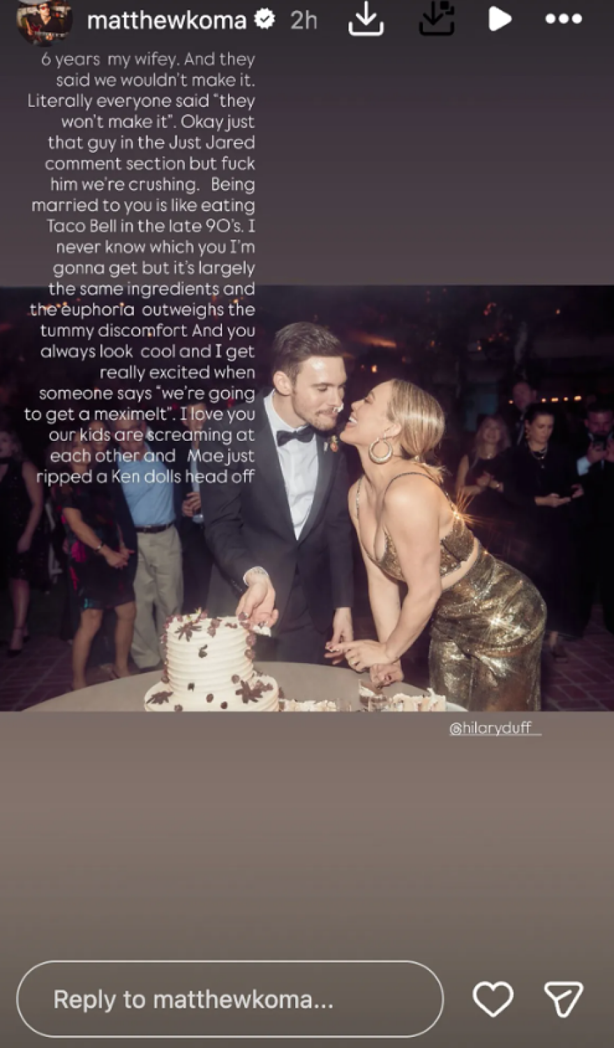 Χίλαρι Νταφ: Έλεγαν ότι δεν θα τα καταφέρουμε, αλλά τα πάμε περίφημα, έγραψε ο σύζυγός της για την επέτειο γάμου τους 