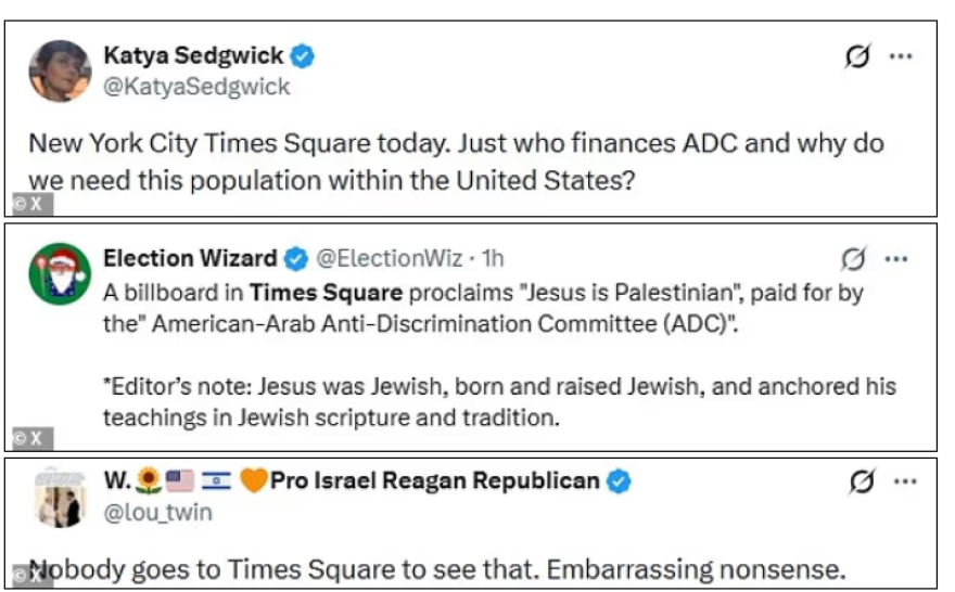 Σάλος στη Νέα Υόρκη για την πινακίδα «ο Ιησούς είναι Παλαιστίνιος» στην Times Square: Είναι προκλητική και ανιστόρητη, γράφουν