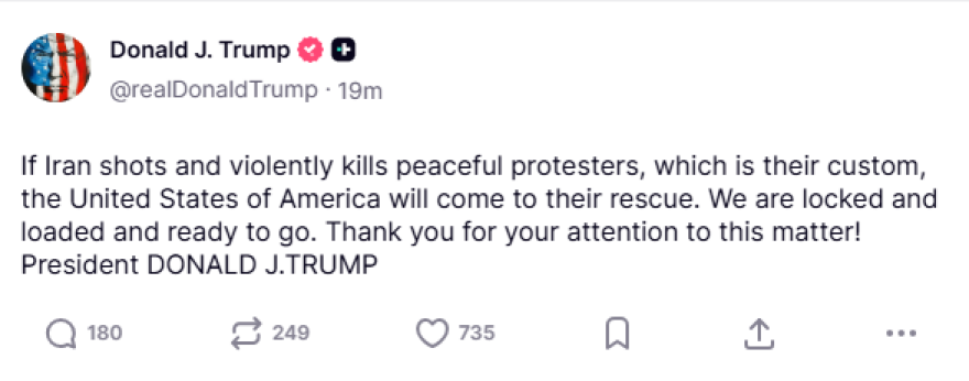 «Είμαστε έτοιμοι για δράση»: Ο Τραμπ δήλωσε ότι οι ΗΠΑ θα επέμβουν εάν το Ιράν καταστείλει βίαια τις διαμαρτυρίες 