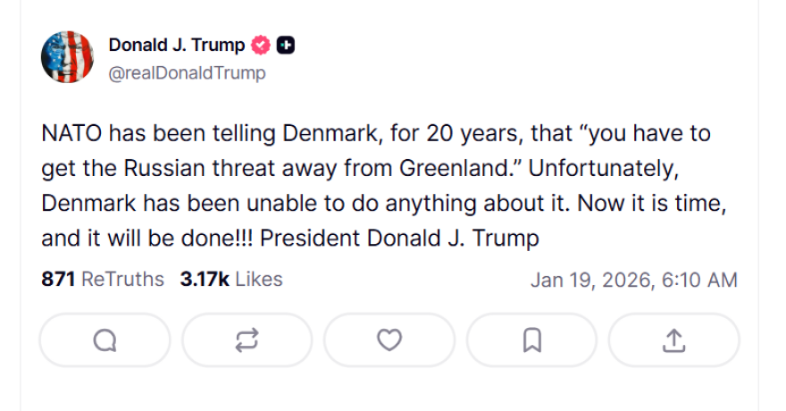 Απτόητος ο Τραμπ παρά τις σκέψεις για αντίποινα €93 δισ. από την Ευρώπη: Είναι η ώρα τώρα για τη Γροιλανδία και θα γίνει