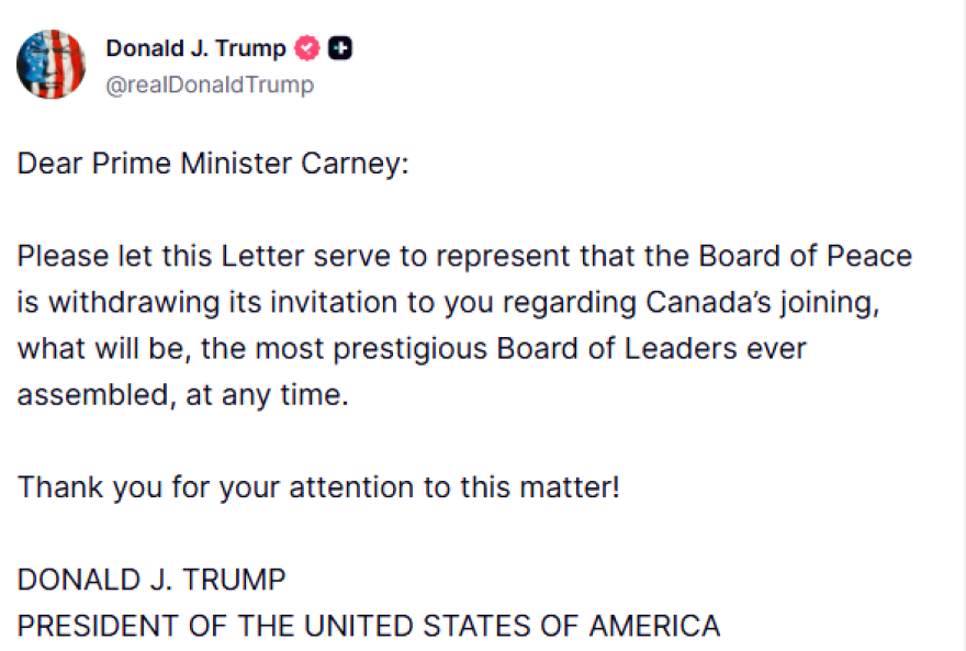 Τραμπ αποσύρει την πρόσκληση προς τον Καναδό πρωθυπουργό για το «Συμβούλιο Ειρήνης»