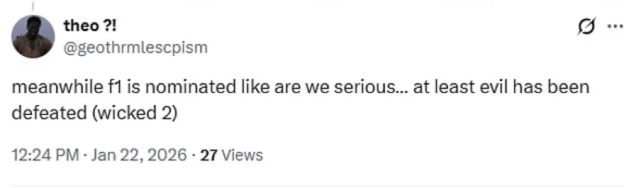 Αντιδράσεις για την υποψηφιότητα του «F1» με τον Μπραντ Πιτ στα Όσκαρ 2026, ενώ έμεινε εκτός το «Wicked: For Good»
