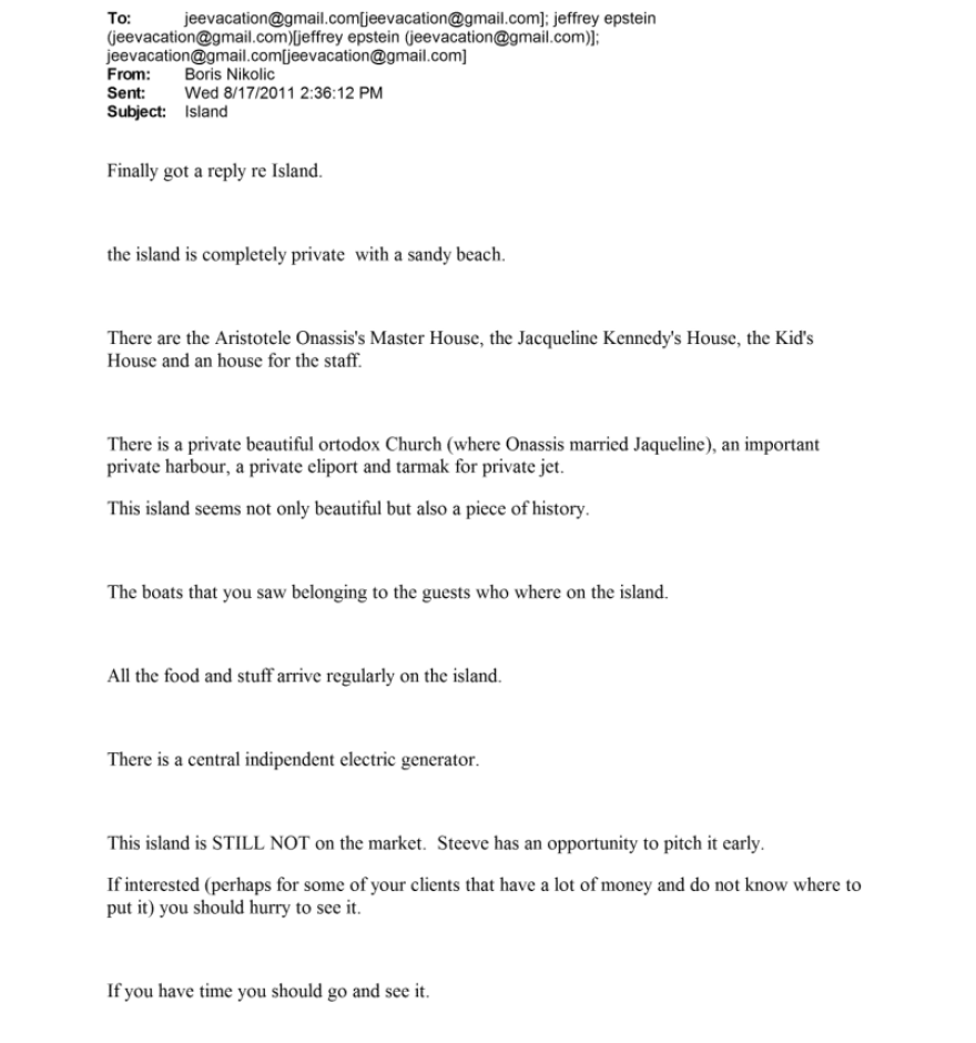 Ο Επστάιν «ζαχάρωνε» τον Σκορπιό, δείτε την αλληλογραφία για την αγορά του νησιού του Ωνάση