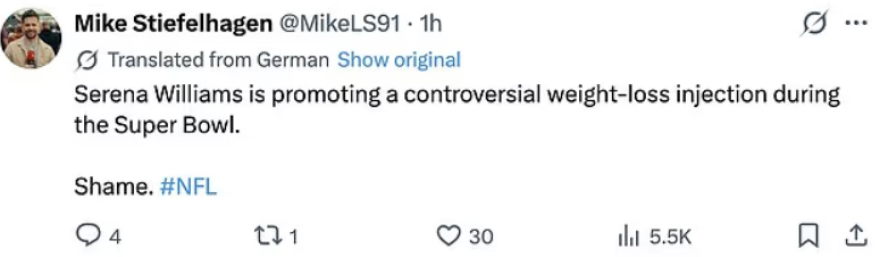 Αντιδράσεις για τη διαφήμιση της Σερένα Γουίλιαμς να κάνει ένεση με φάρμακο κατά της παχυσαρκίας: «Είναι αηδιαστικό» της γράφουν