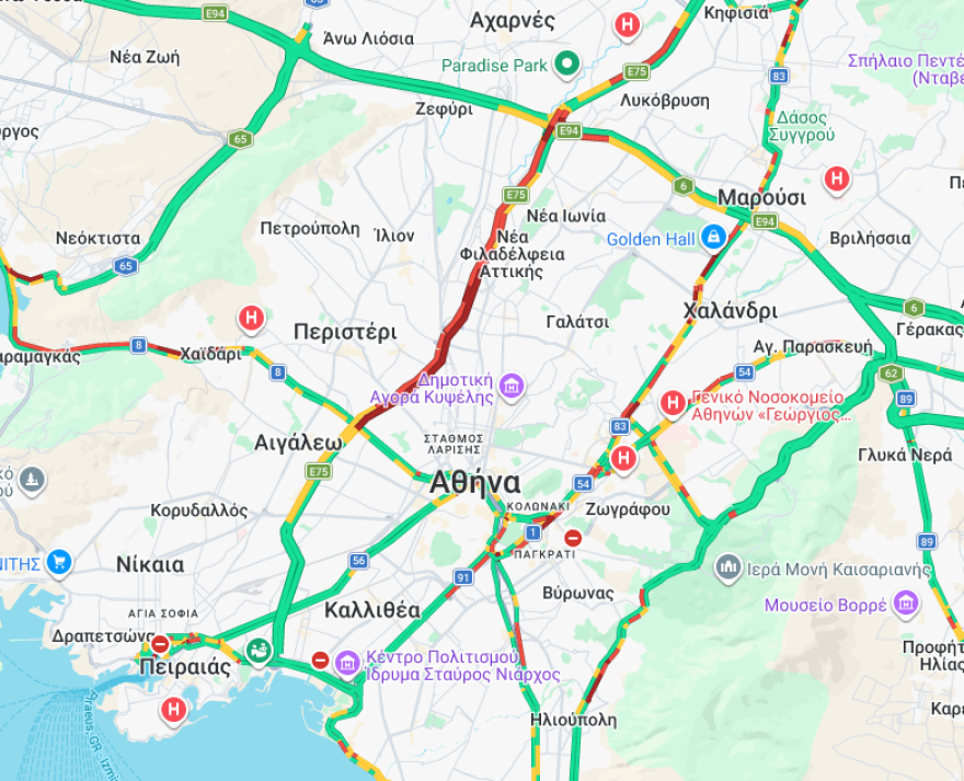 Κίνηση στους δρόμους: Από νωρίς στο «κόκκινο» ο Κηφισός και η Κηφισίας, προβλήματα και στη Λεωφ. Αθηνών