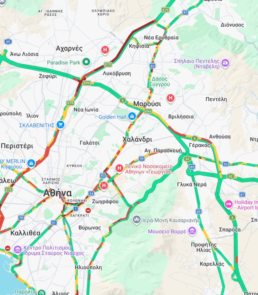 Κυκλοφοριακό κομφούζιο στον Κηφισό, αυξημένη κίνηση και καθυστερήσεις στους κεντρικούς δρόμους του Λεκανοπεδίου
