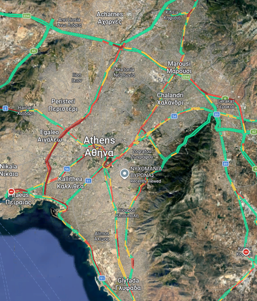 Live η κίνηση στους δρόμους: Στο «κόκκινο» ο Κηφισός, η Ποσειδώνος και η λεωφόρος Αθηνών, μποτιλιάρισμα στον Πειραιά