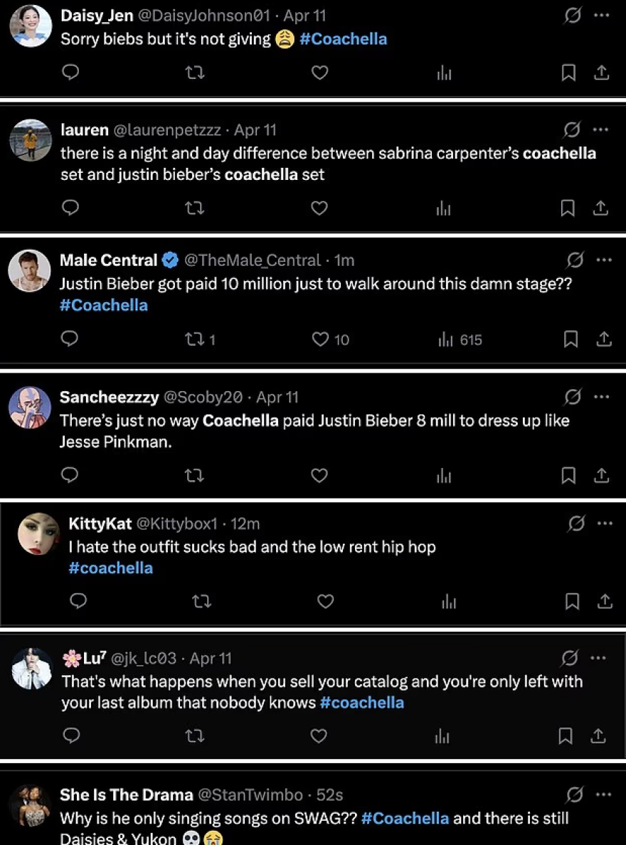 Απογοητευμένοι οι φαν του Τζάστιν Μπίμπερ: Με φούτερ και κουκούλα στο Coachella, έβαζε τραγούδια από YouTube μέσω laptop