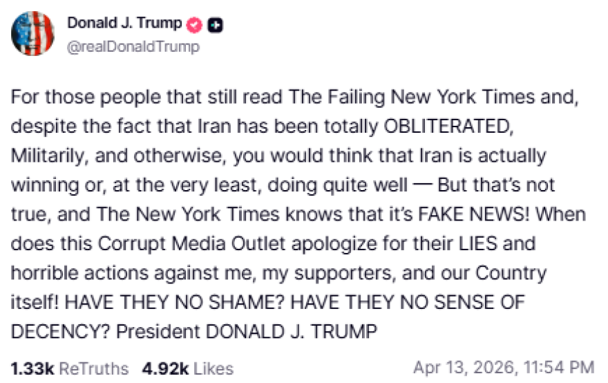 Επίθεση Τραμπ στους New York Times για την κάλυψη του πολέμου με το Ιράν