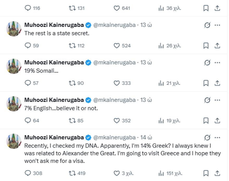 Ο αρχηγός του στρατού της Ουγκάντα έκανε τεστ DNA: «Είμαι κατά 14% Έλληνας, πάντα ήξερα ότι είχα συγγένεια με τον... Μέγα Αλέξανδρο»