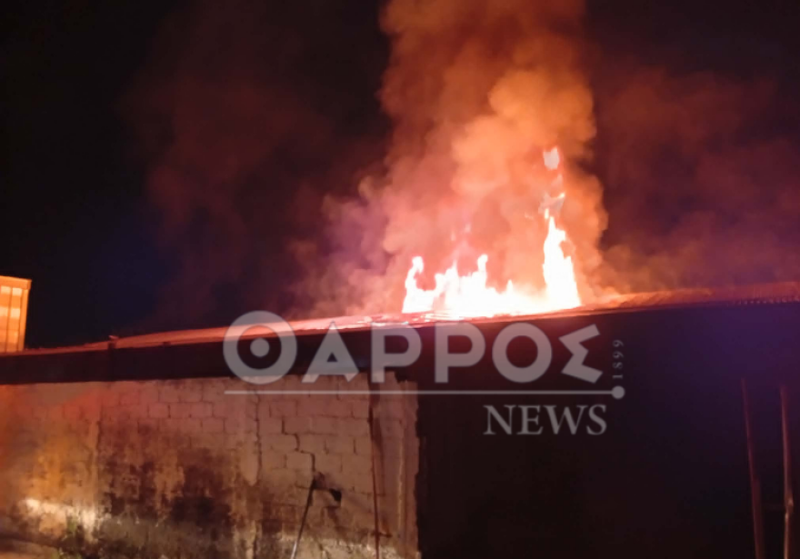 Μεγάλη φωτιά σε επιχείρηση ξυλείας στο Ασπρόχωμα Καλαμάτας