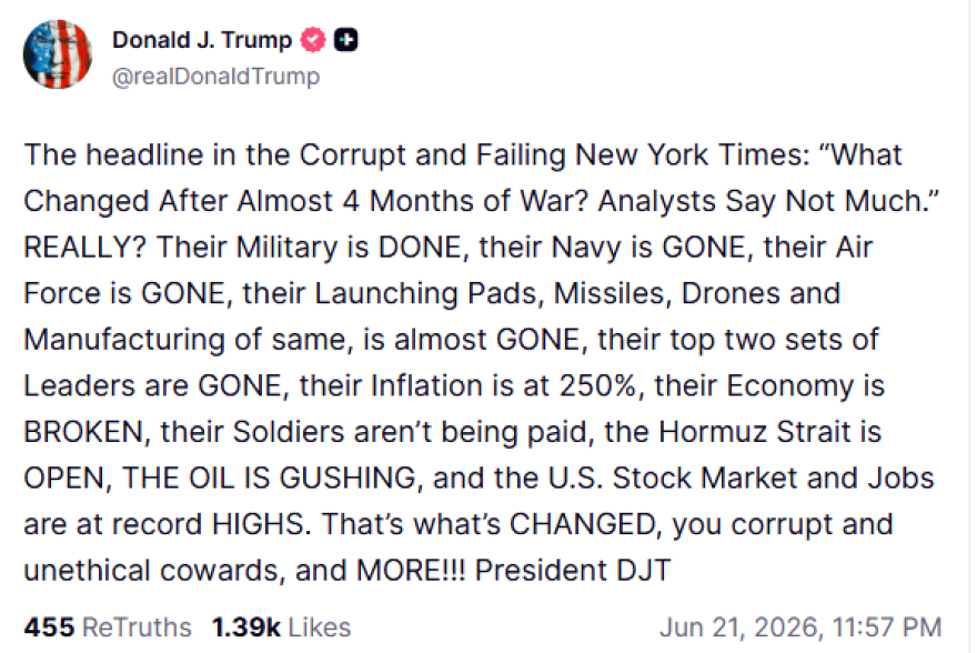 Τραμπ κατά New York Times για το Ιράν: «Ο στρατός τους έχει τελειώσει, η οικονομία τους έχει καταρρεύσει» 