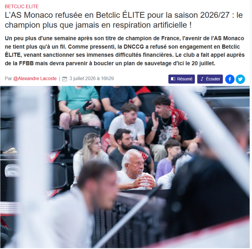 Στο χείλος του... γκρεμού η Μονακό: Κατέκτησε το πρωτάθλημα μπάσκετ στη Γαλλία αλλά κινδυνεύει να μην κατέβει στη διοργάνωση τη νέα σεζόν 