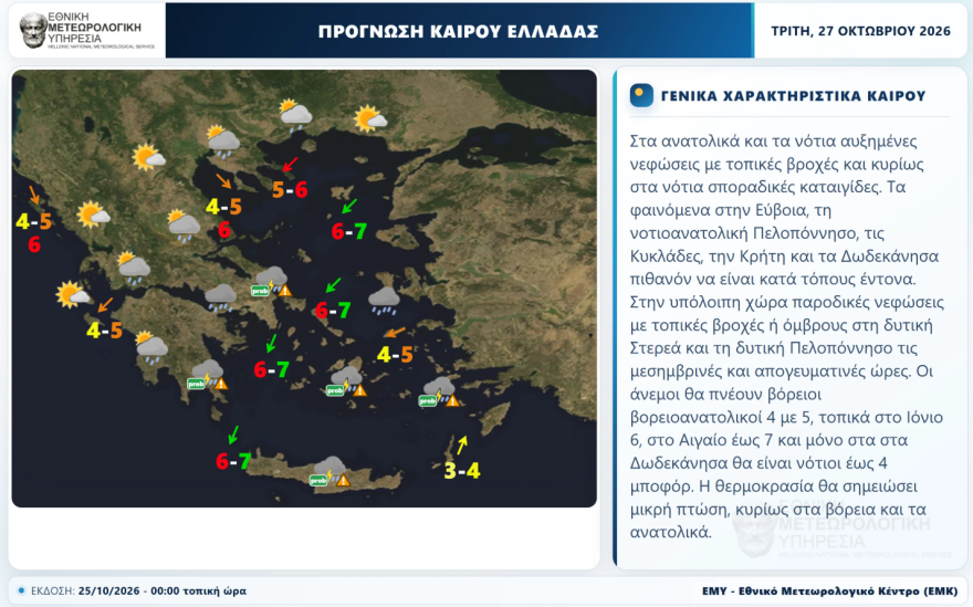 Αλλάζει ο καιρός από σήμερα με βροχές και πτώση της θερμοκρασίας: Δύσκολες μέρες Δευτέρα και Τρίτη, πού θα βρέχει ανήμερα 28 Οκτωβρίου